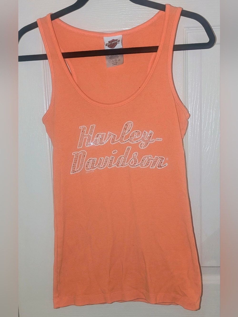 Harley Davidson Women's Orange Embellished Iron Steed Tank Top